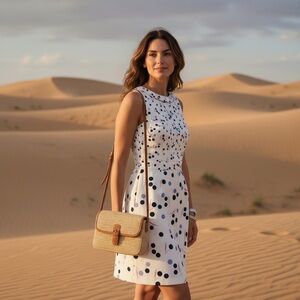 Boden Martha‎ Dandelion Print Sheath Dress Womens 6 Ivory Roll Collar Stretch